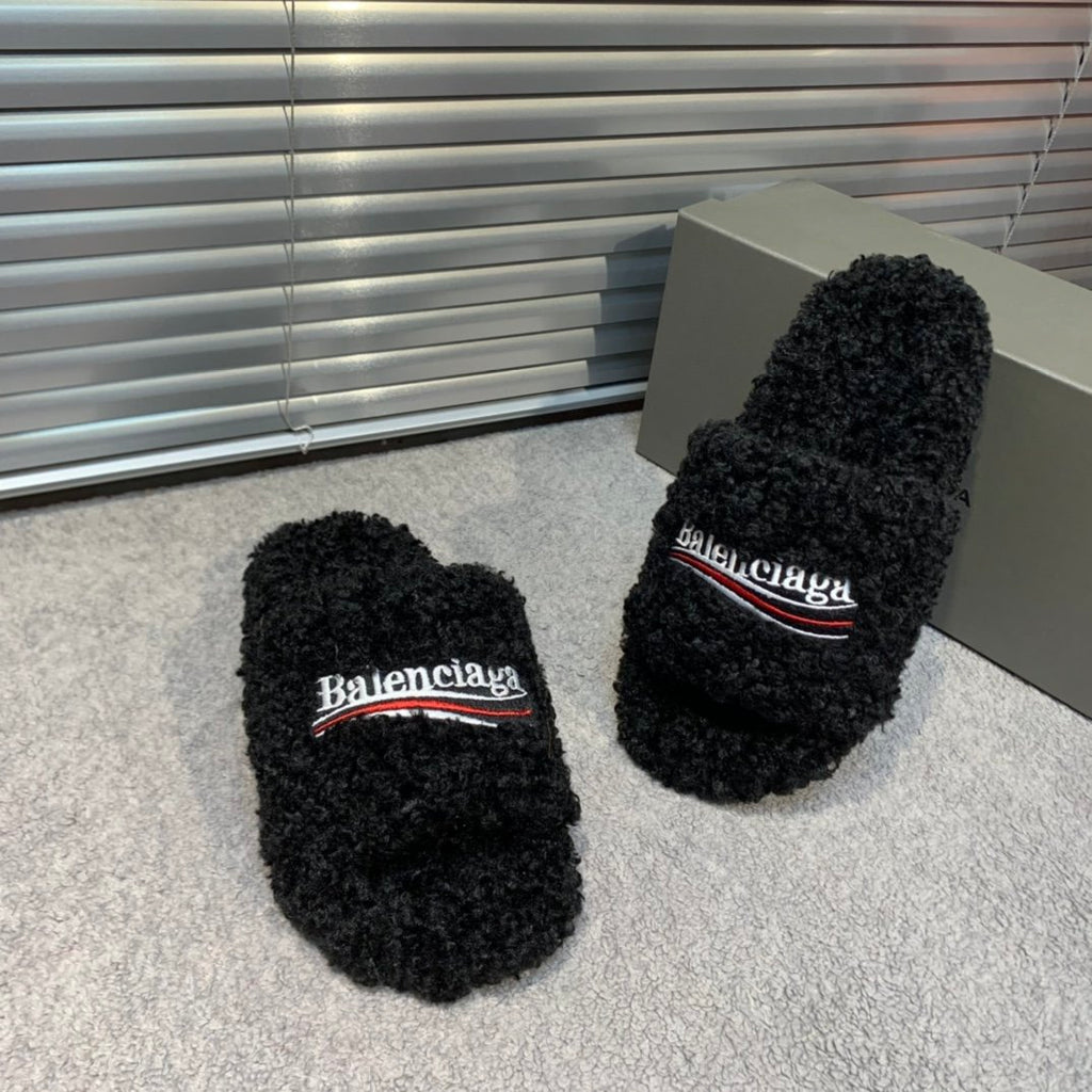 Men's Black BL Furry slides