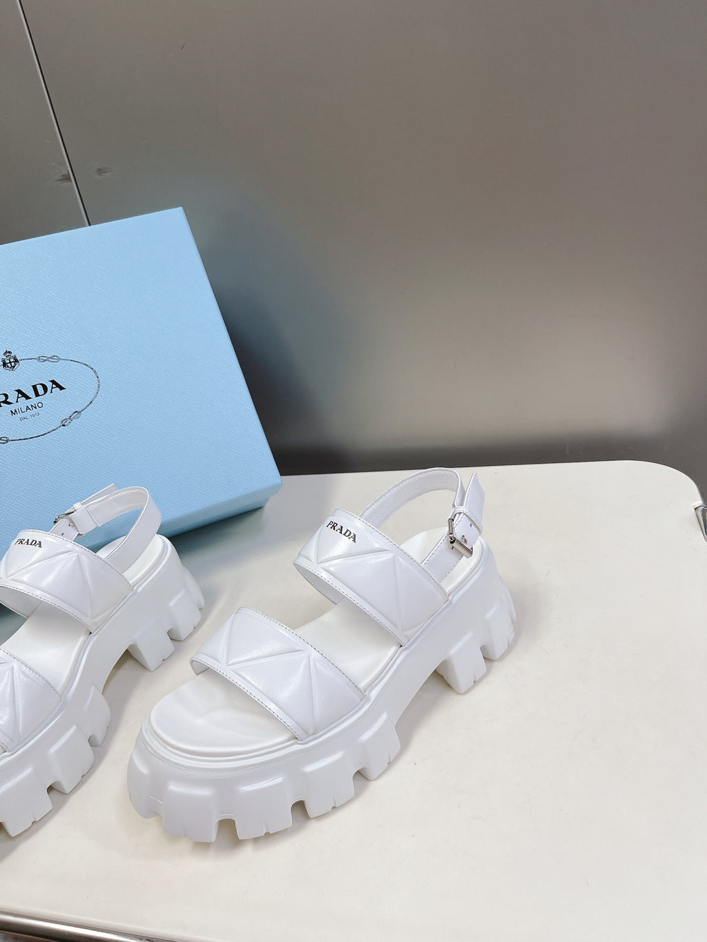 White PM Leather Sandals