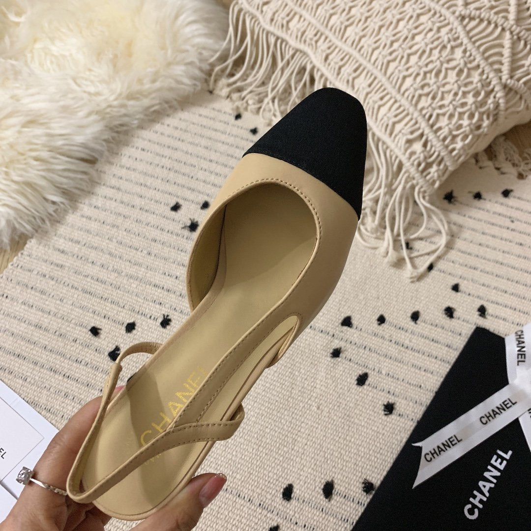 Beige & black CC sling-back