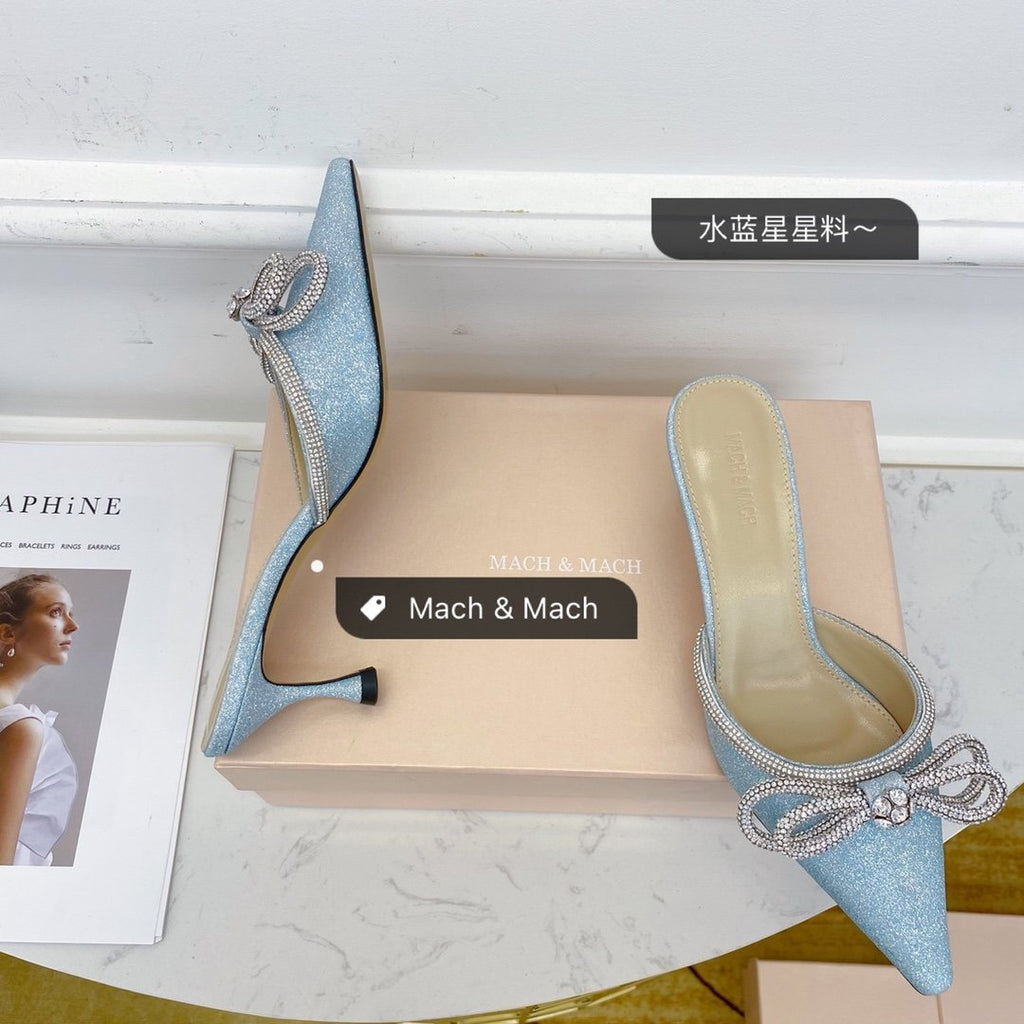 Baby blue glitter double bow mule