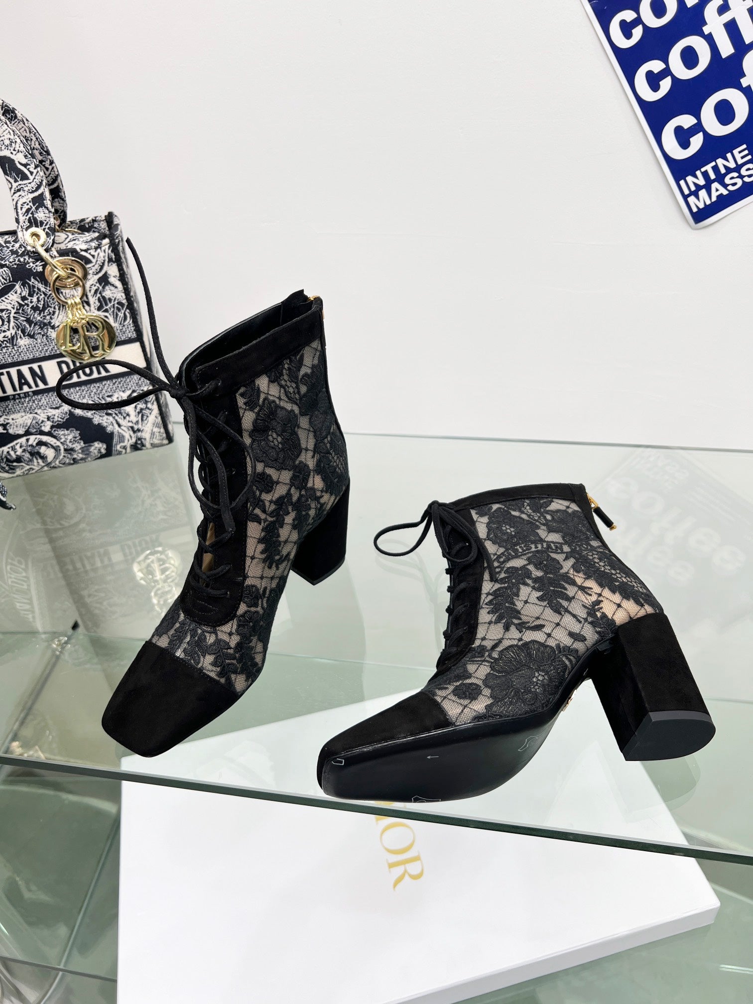 Black Mesh & Suede ND Heeled Ankle Boot