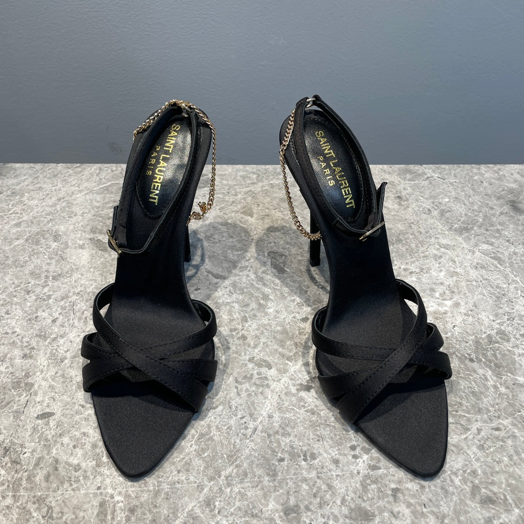 Black YM sandals in crepe satin
