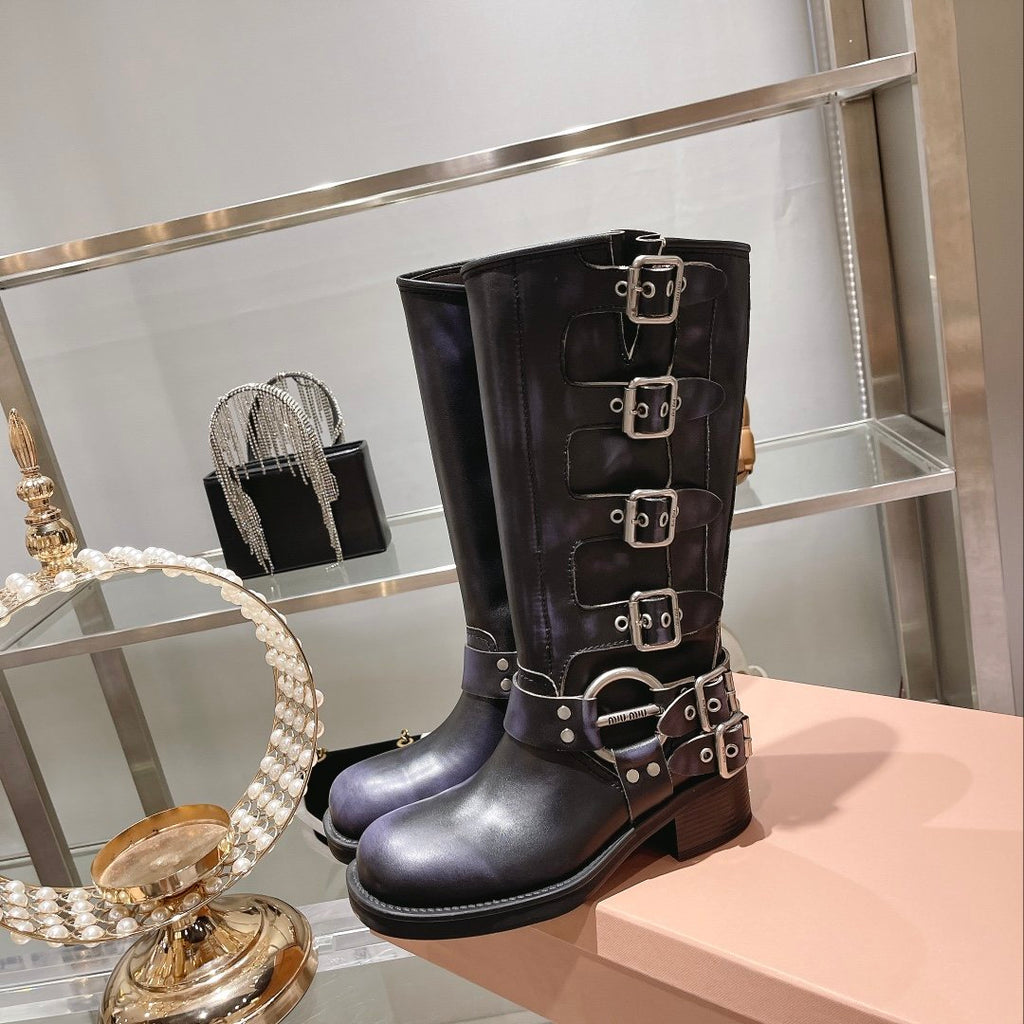 Black leather biker boots