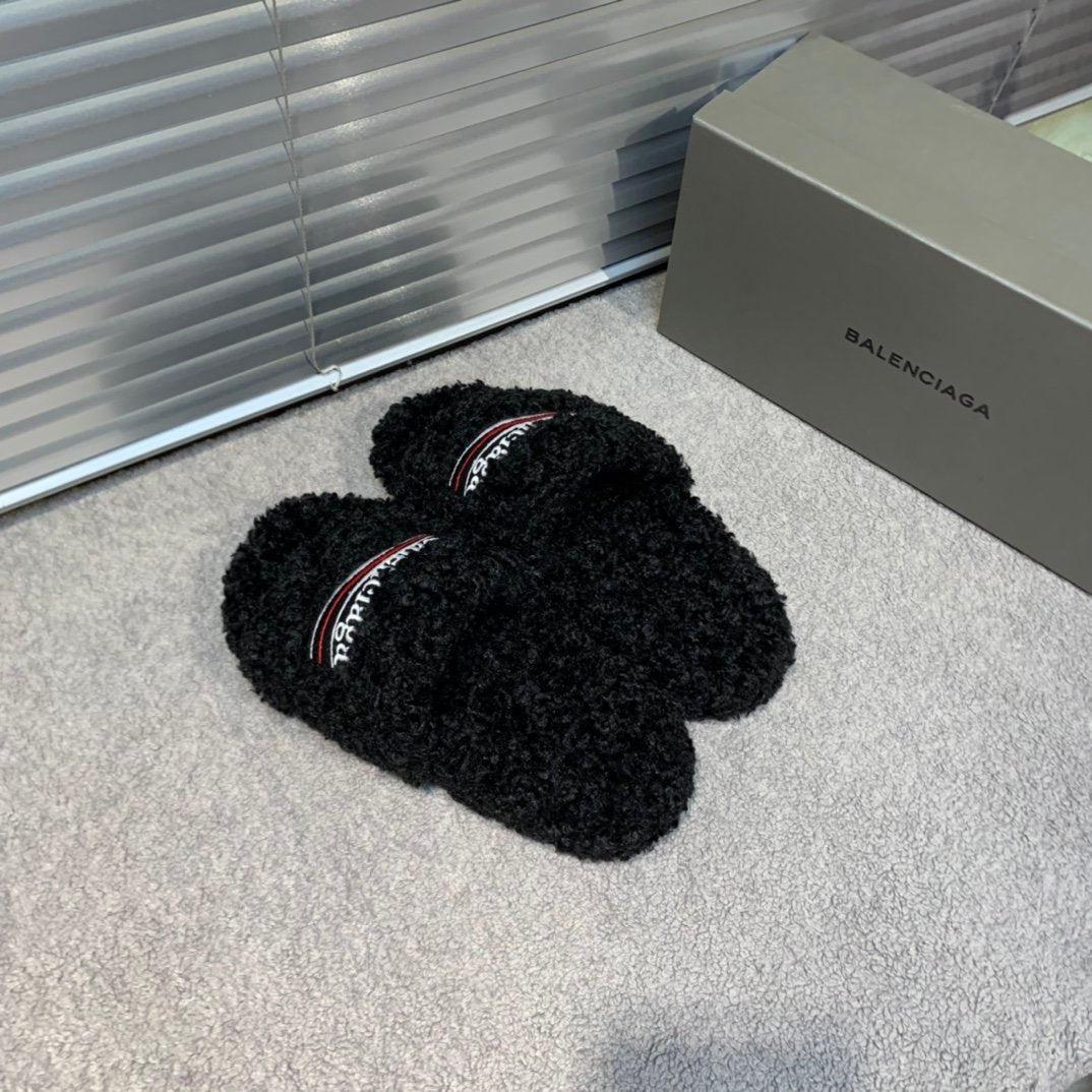Men's Black BL Furry slides