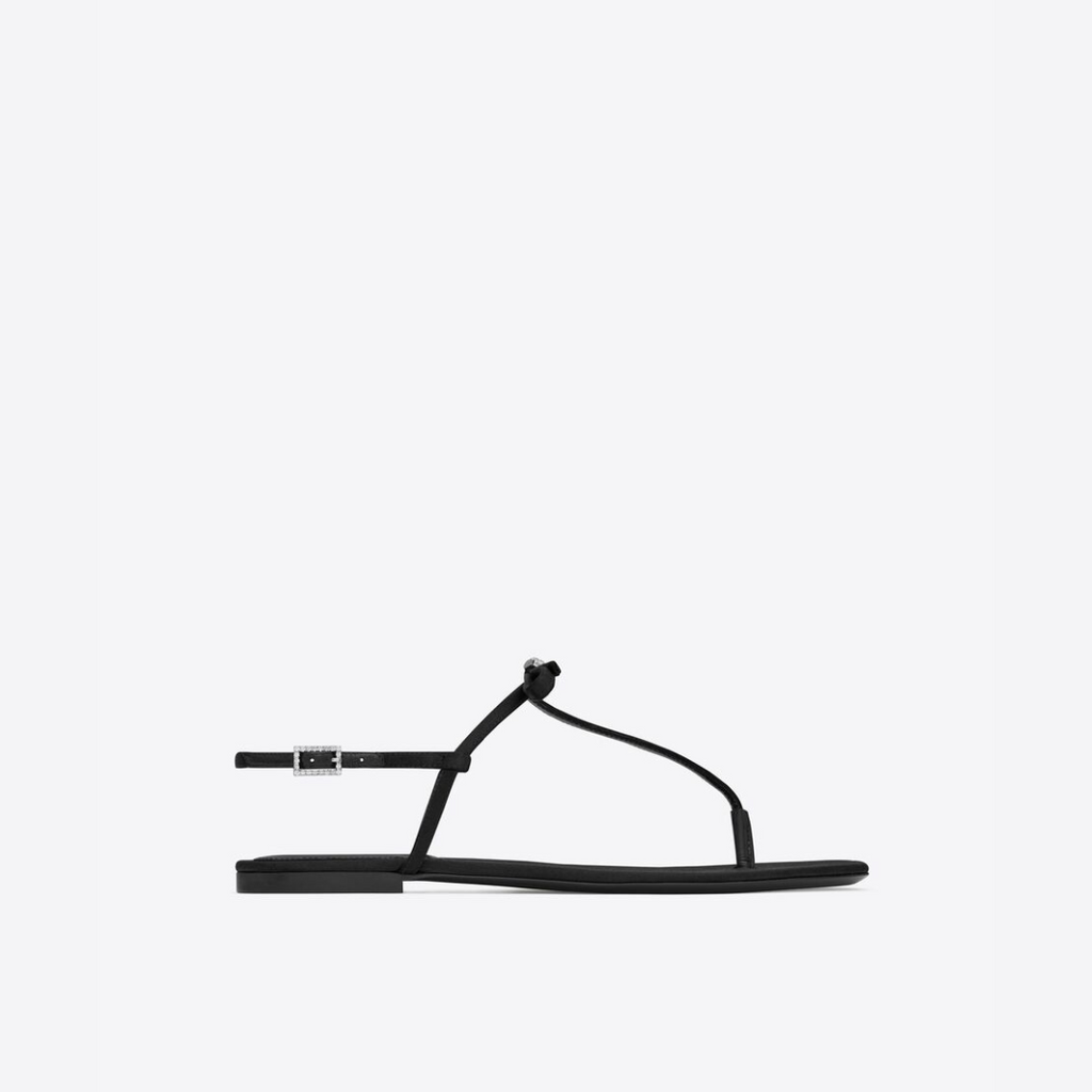 Black J Flat Sandals In Satin Crepe