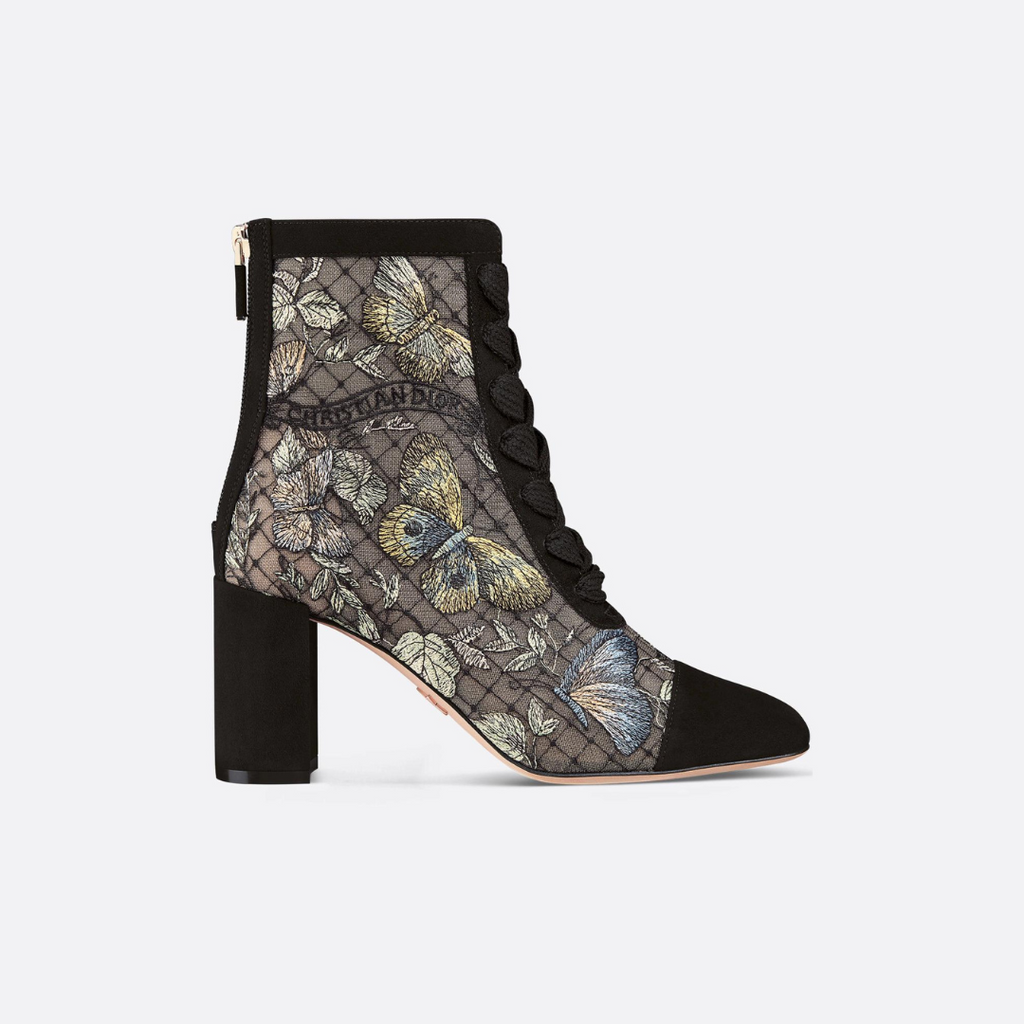 Transparent Mesh & Suede ND Heeled Ankle Boot