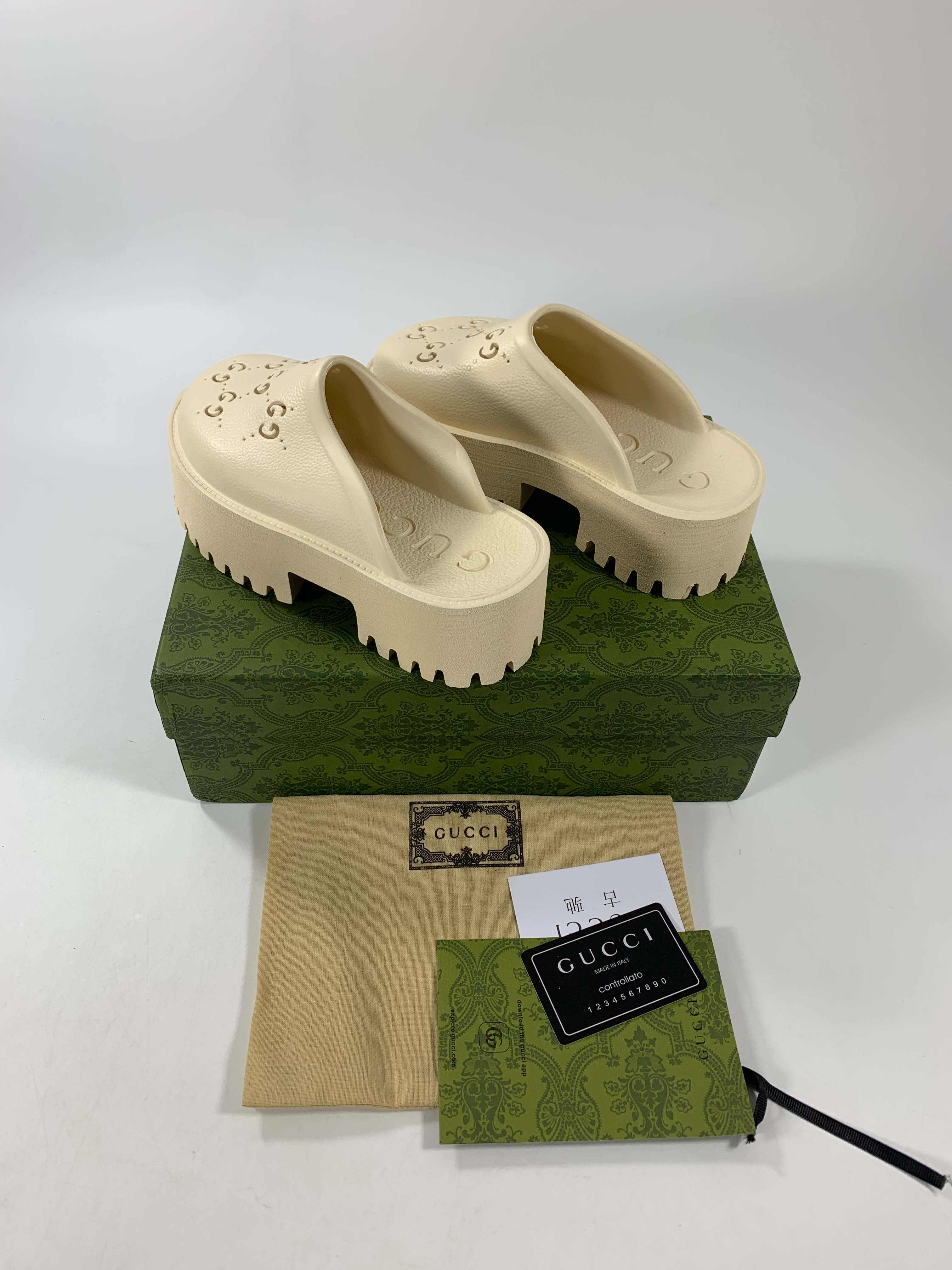 White GE rubber platform mules