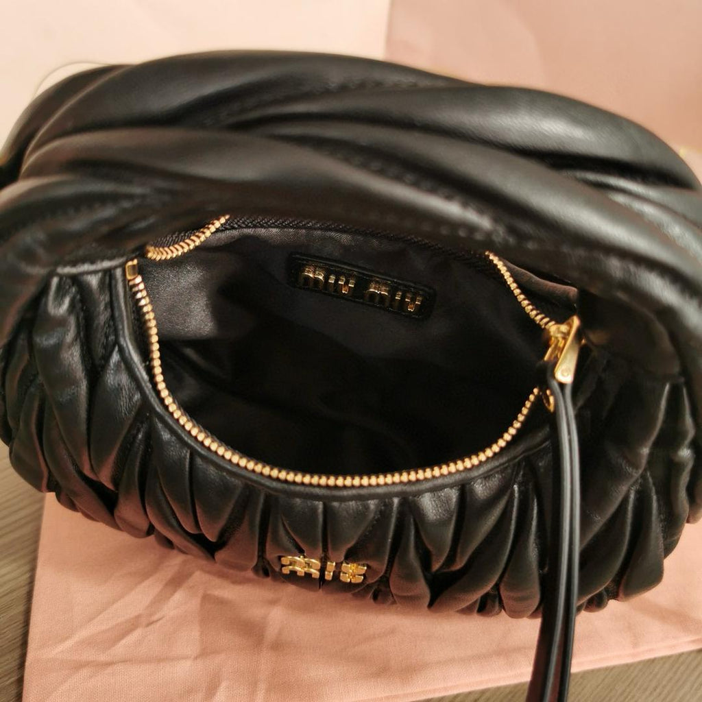 Black Wander Matelassé Leather Mini Hobo Bag