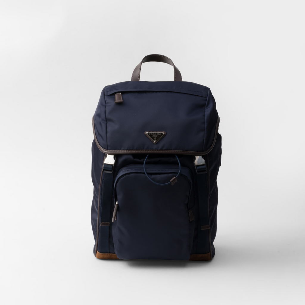 Blue/Coffee Re-Nylon & Leather Backpack