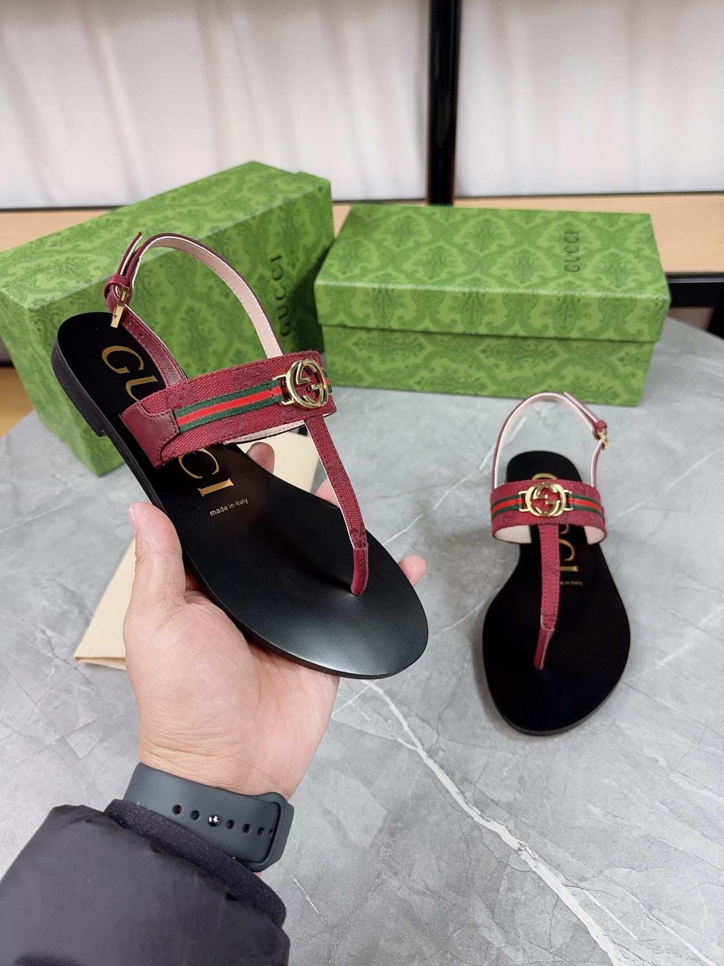 Red Interlocking G Web Sandal