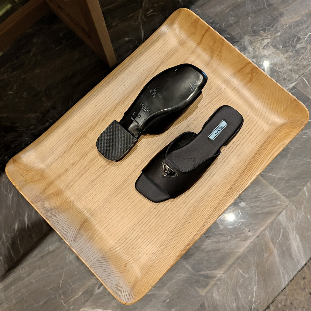 Black flat satin sandals
