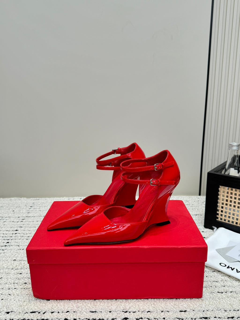 Flame Red Pump With Wedge Heel
