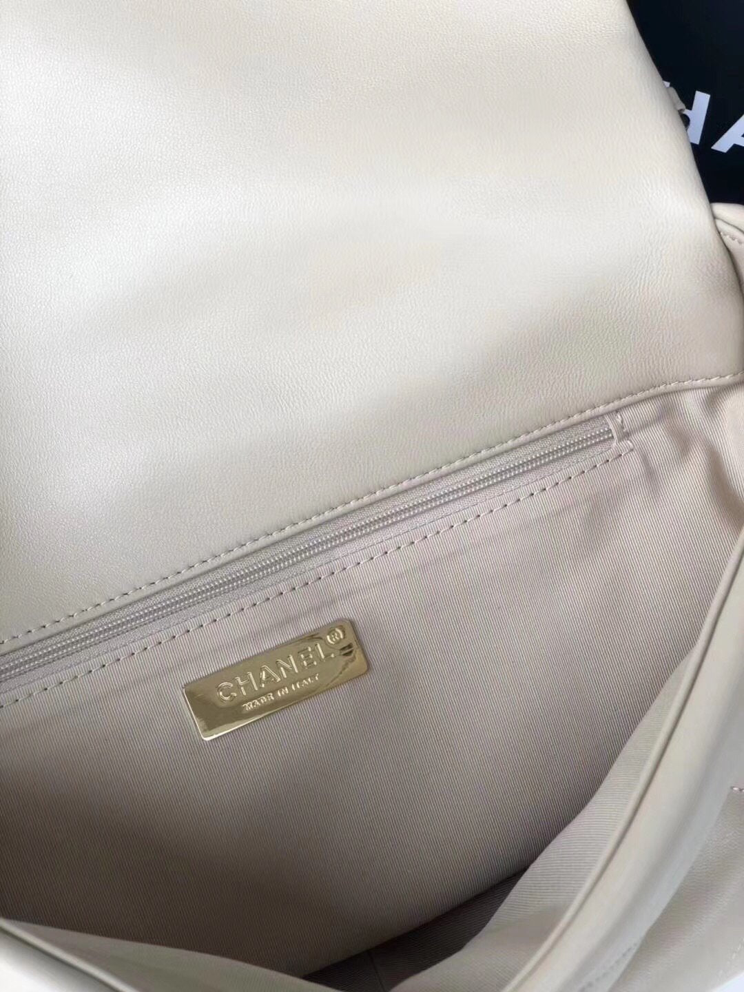 Large beige 19 flap bag