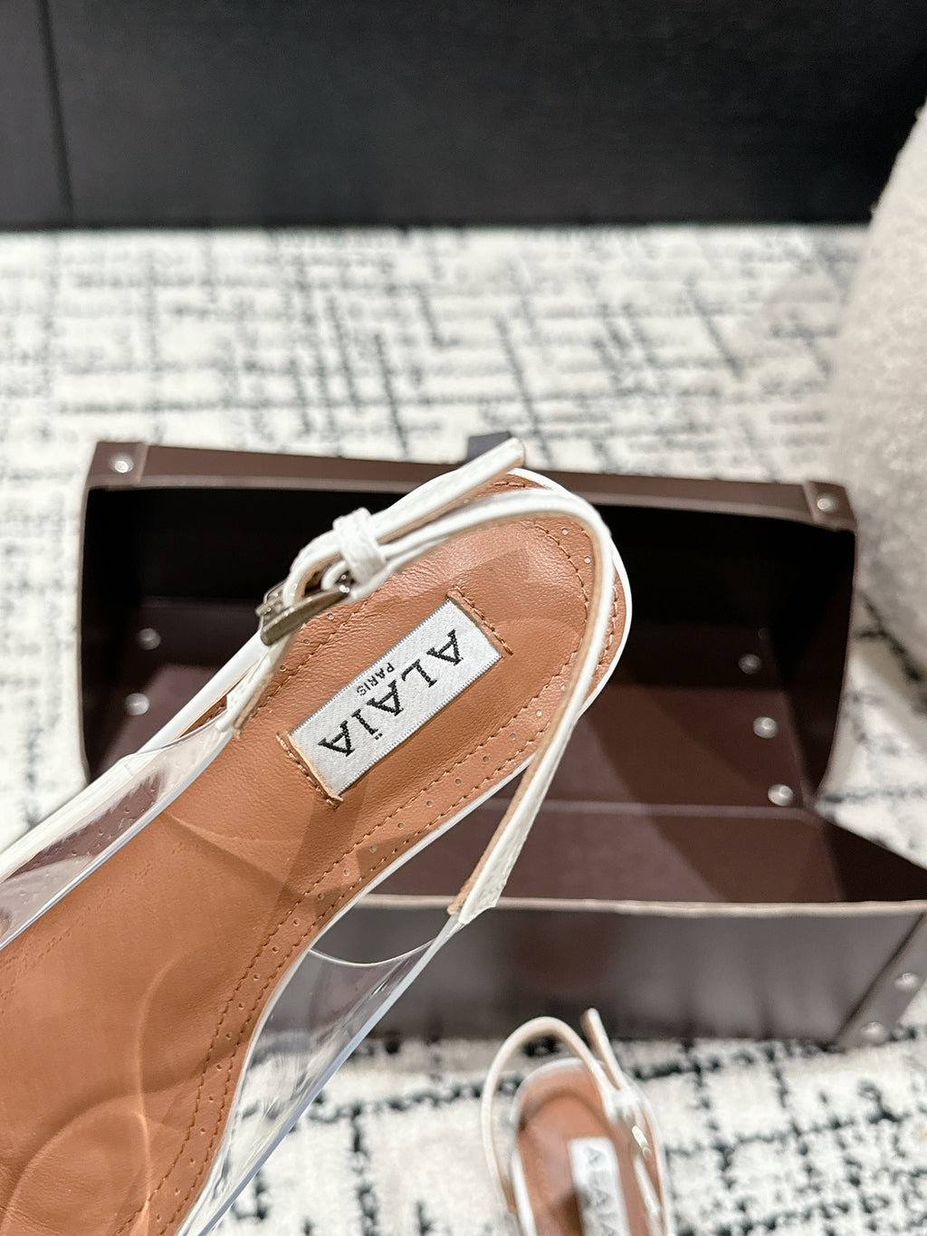 White LC Flat Slingbacks In Patent Leather