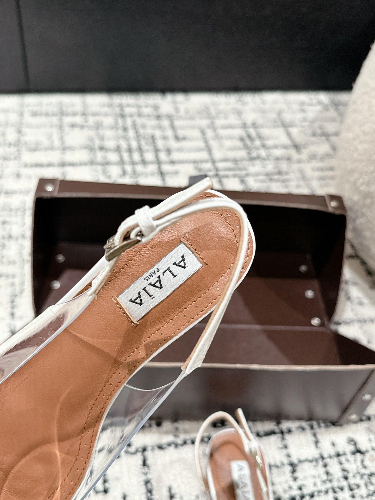 White LC Flat Slingbacks In Patent Leather