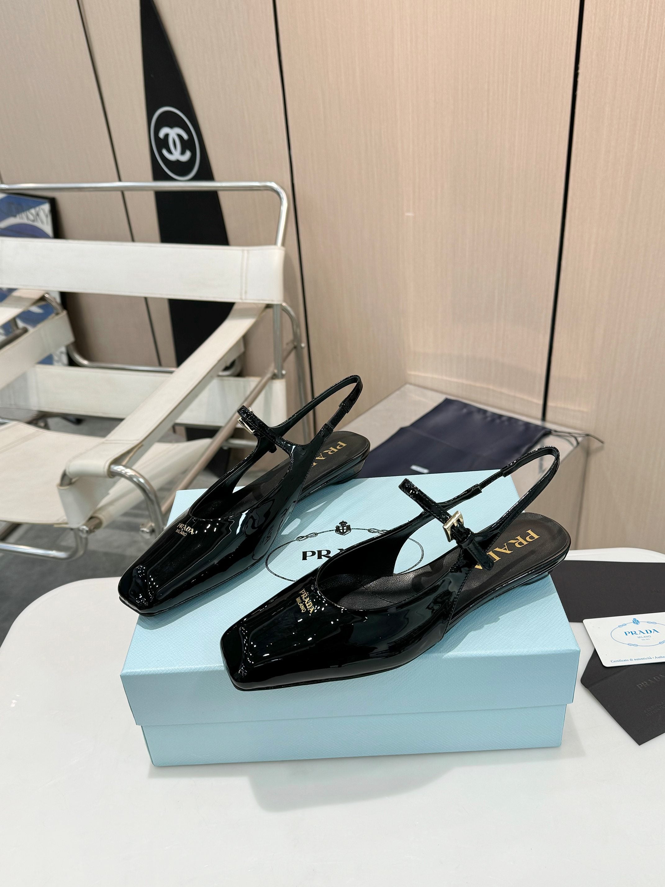 Black Patent Leather Slingback Ballerinas