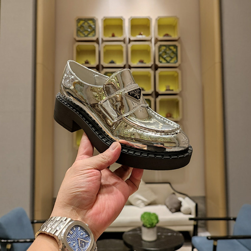 Silver Metallic leather loafers