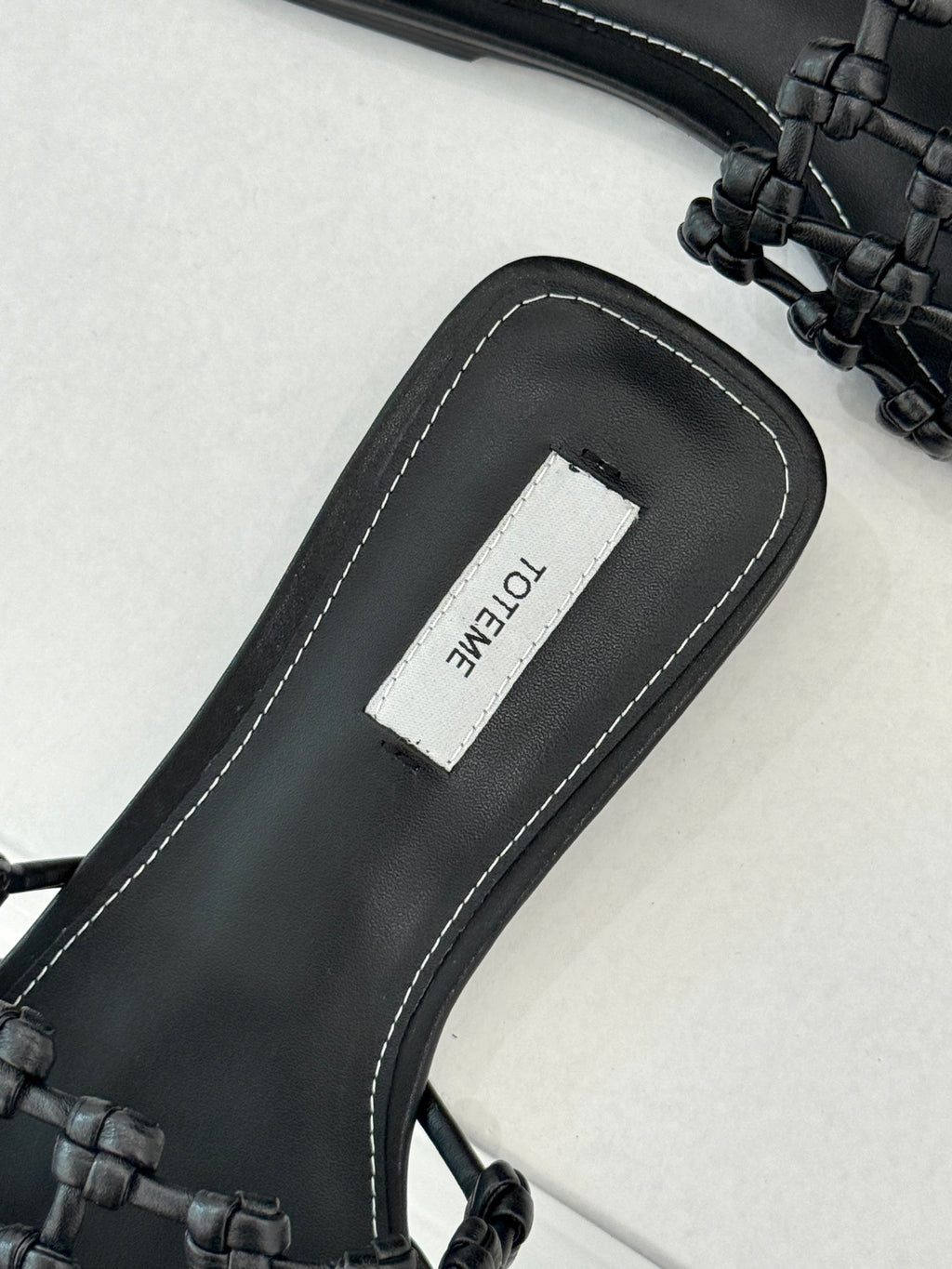 Black Braided-Leather Bandeau Slides