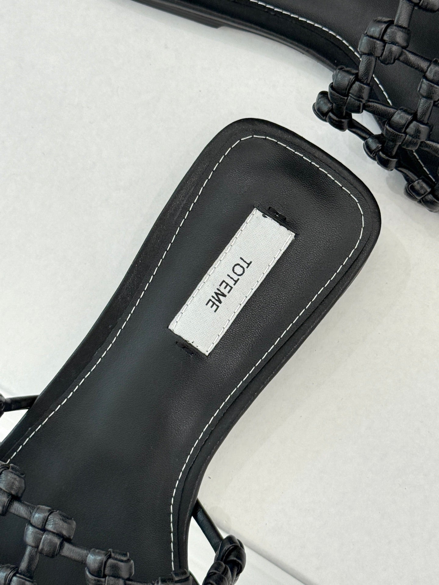 Black Braided-Leather Bandeau Slides