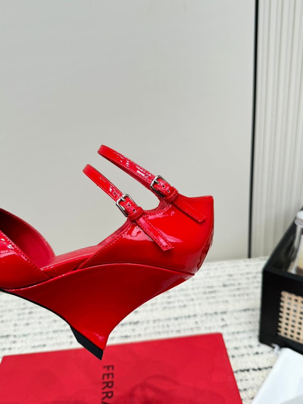 Flame Red Pump With Wedge Heel