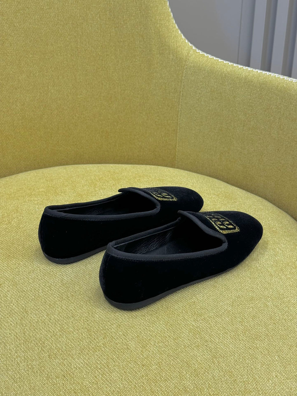 Black Velvet Slippers With Embroidered Logo