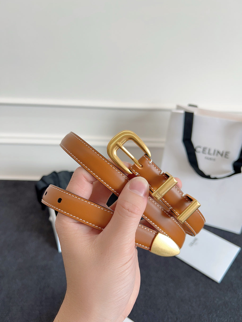 Tan Small Western Belt With Gold Finishing