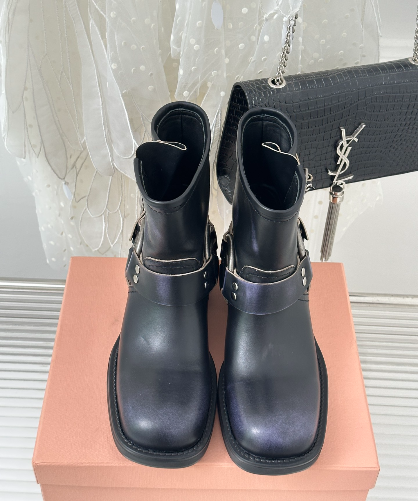 Black Vintage-Look Leather Booties