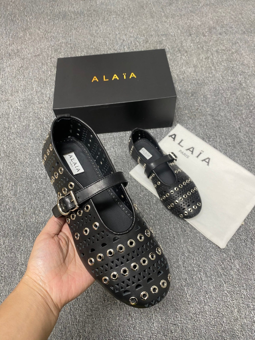 Black Ballet Flats With Eyelets