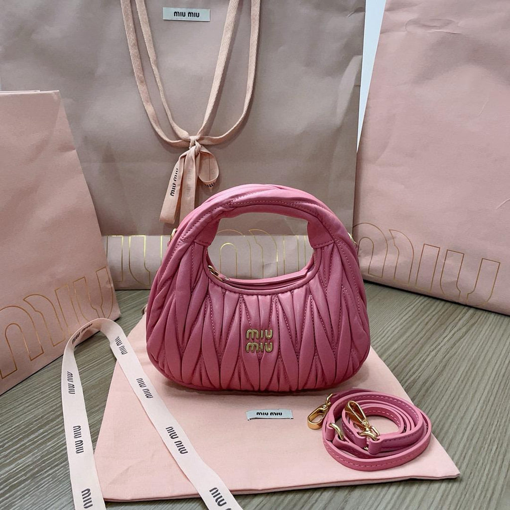 Begonia Pink Wander Matelassé Leather Mini Hobo Bag
