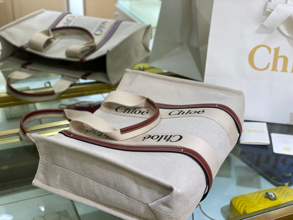 CW large brown leather-trimmed cotton-canvas tote