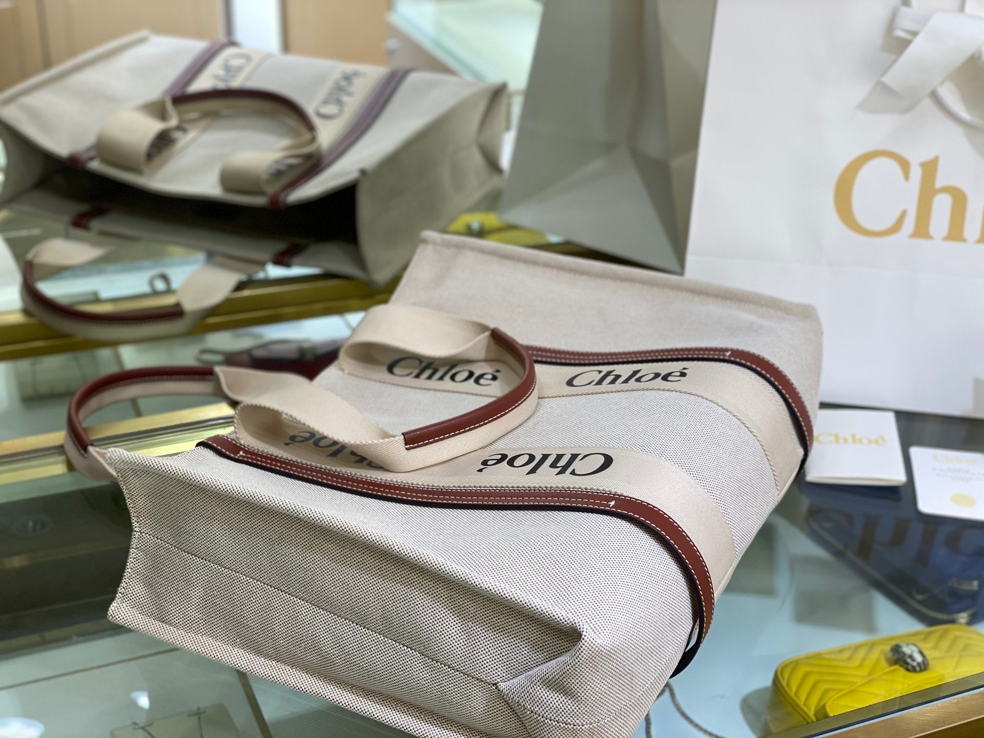 CW large brown leather-trimmed cotton-canvas tote