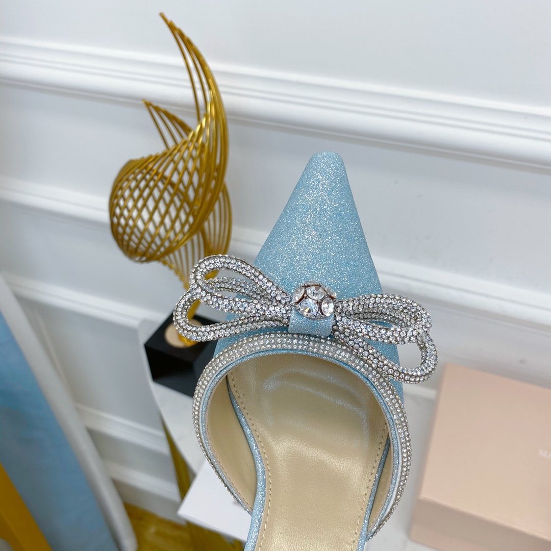 Baby blue glitter double bow mule