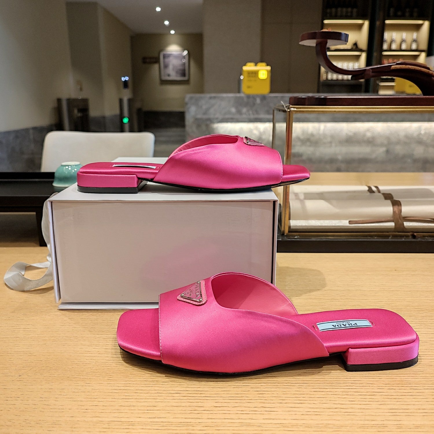 Pink flat satin sandals