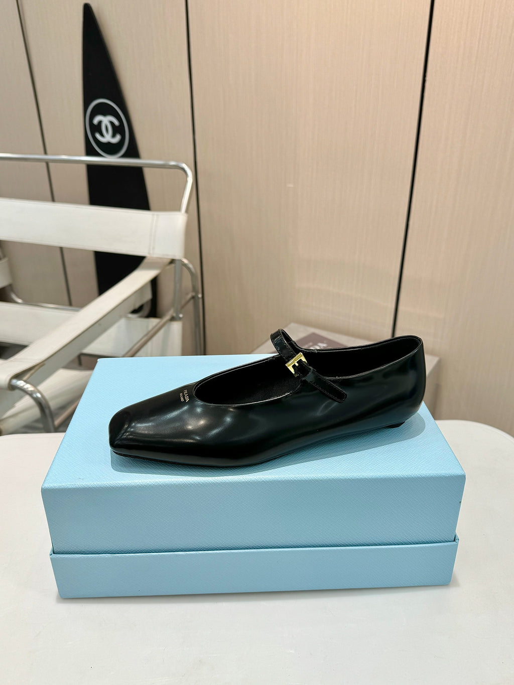 Black Brushed Leather Mary Jane Ballerinas