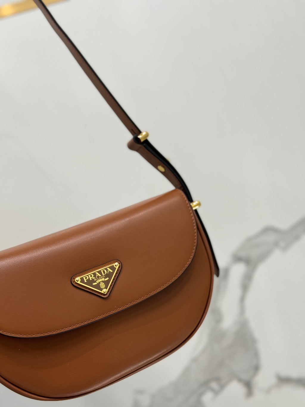 Cognac PA Leather Shoulder Bag With Flap
