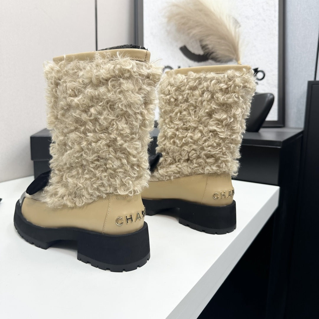 Beige & Black Short Boots