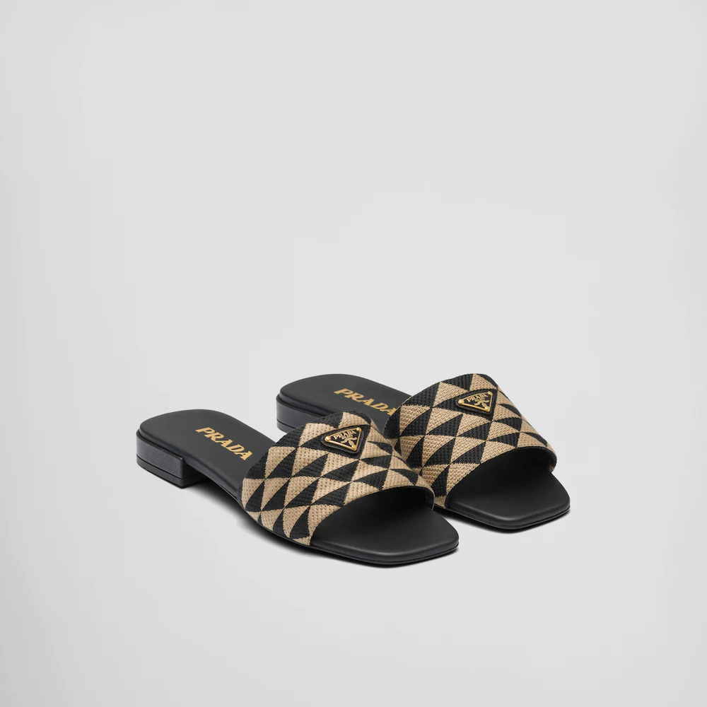 Black & beige PE fabric slides