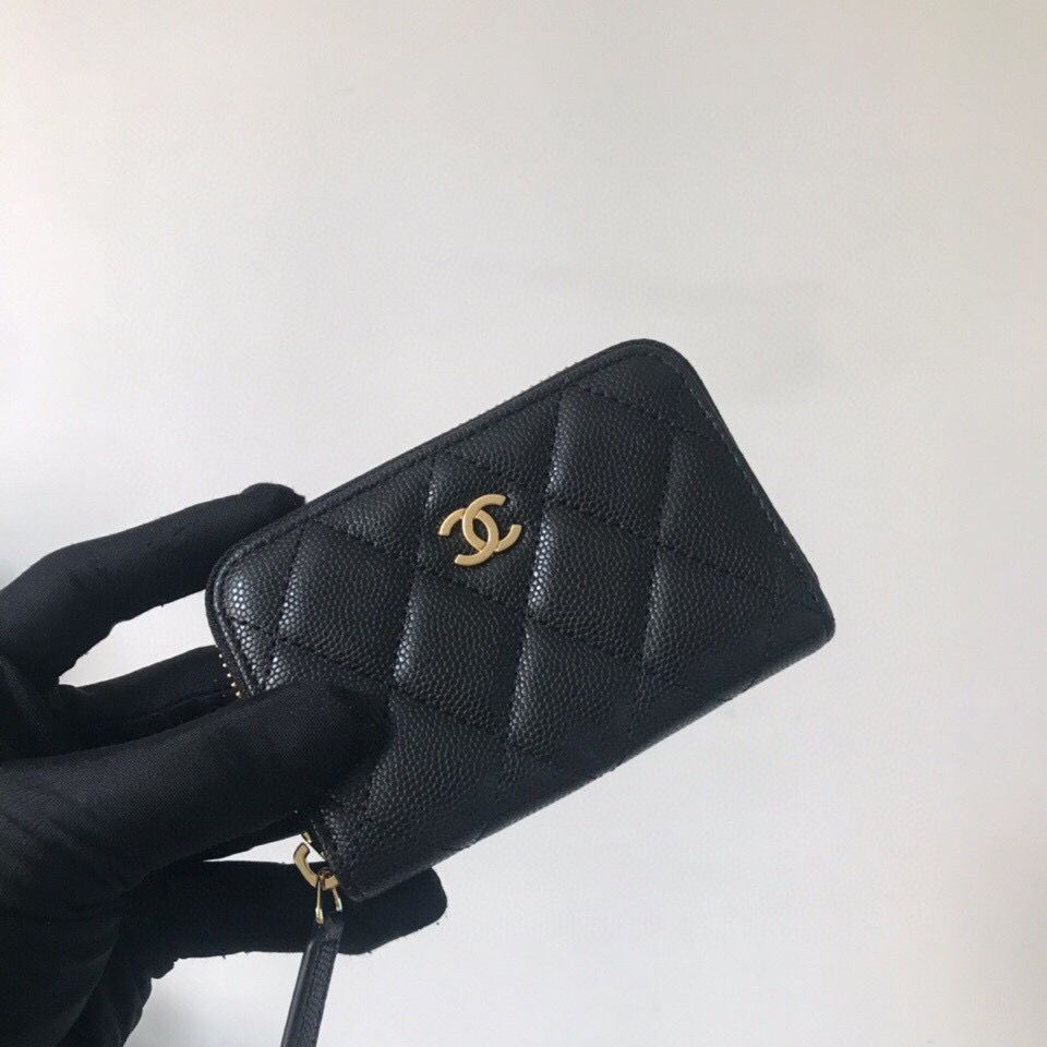 Black C mini zip wallet