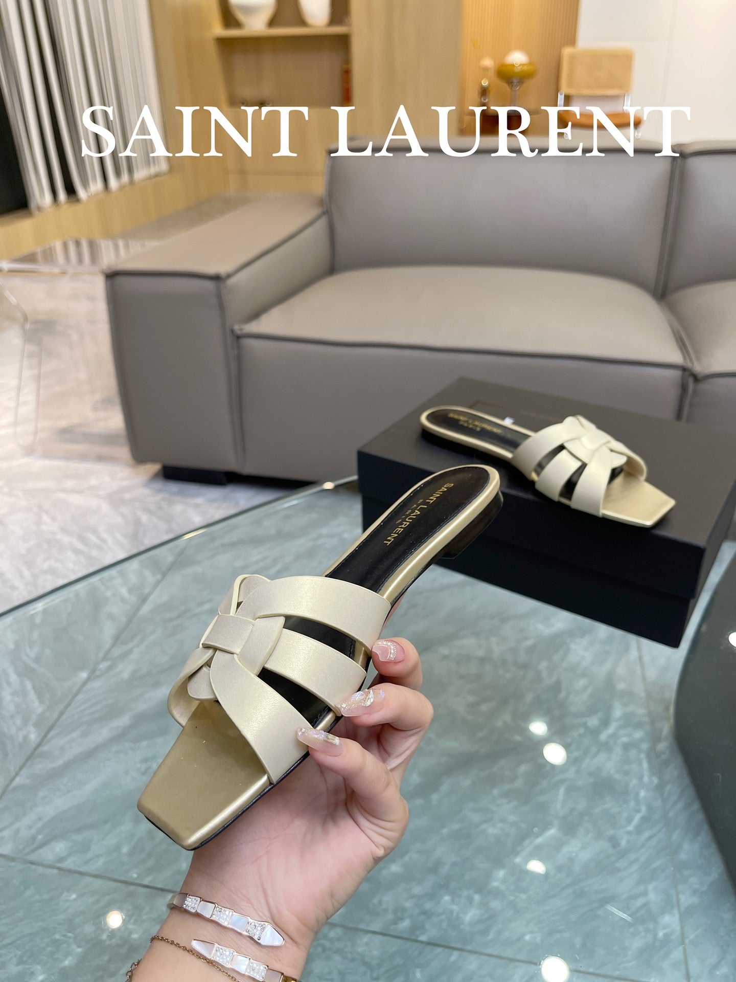 Pale Gold YT Mules In Leather