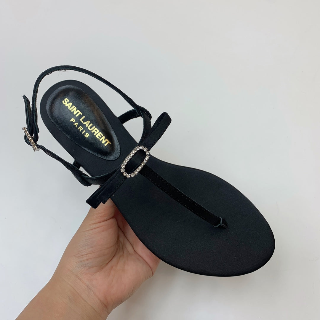 Black J Flat Sandals In Satin Crepe