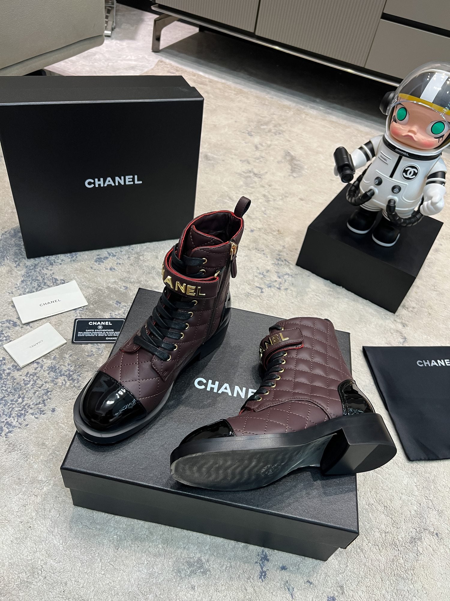 Burgundy & Black Combat Boots