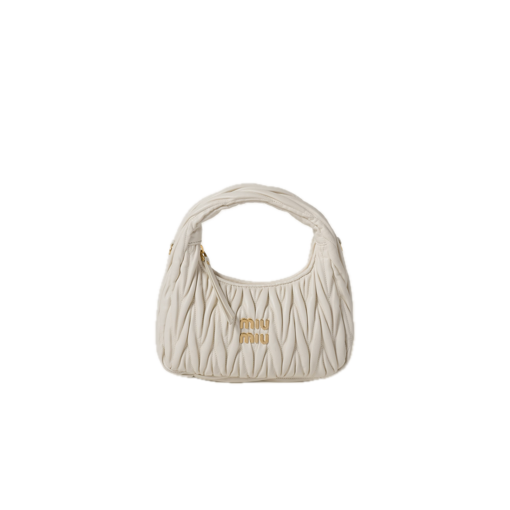 White Wander Matelassé Leather Small Hobo Bag