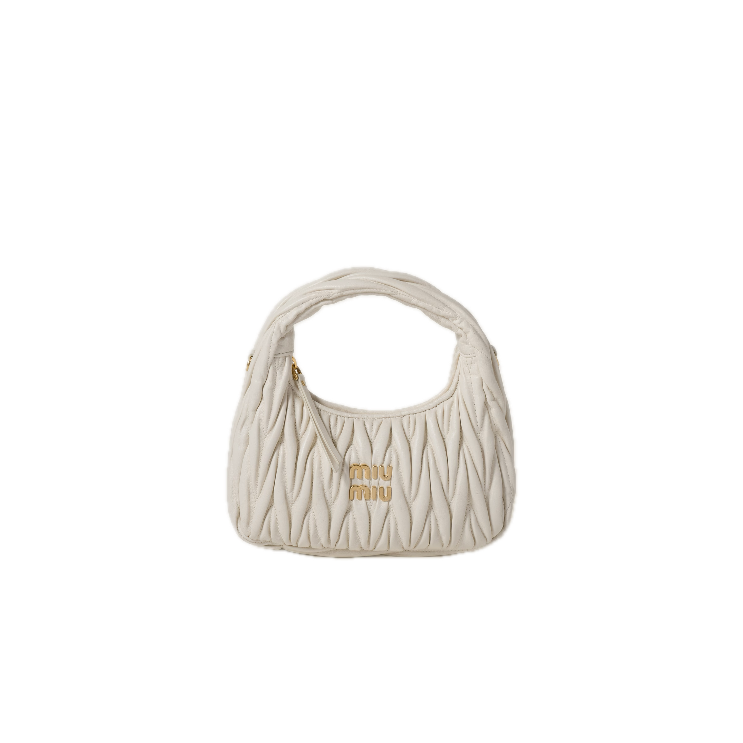 White Wander Matelassé Leather Small Hobo Bag
