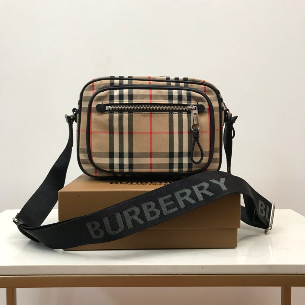 Beige Vintage Check and Leather Crossbody Bag