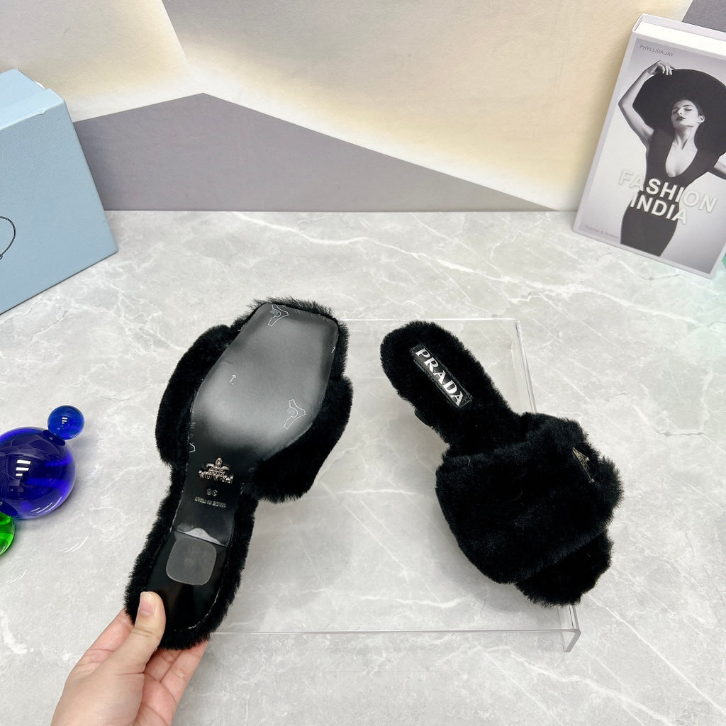Black Shearling Sandals