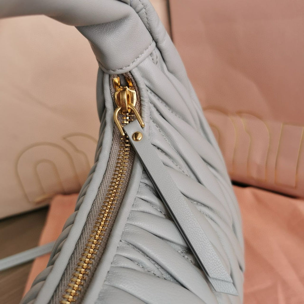 Cornflower Wander Matelassé Leather Small Hobo Bag