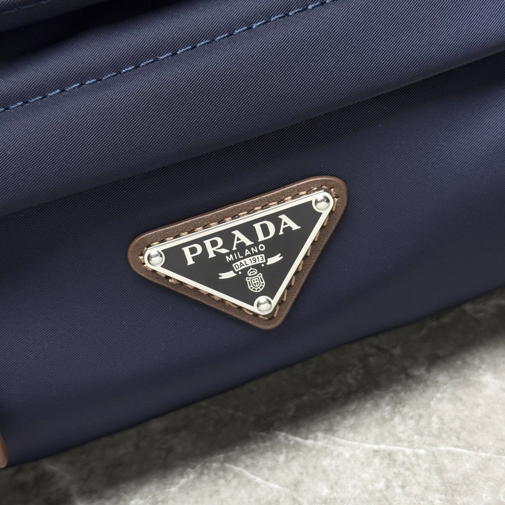 Blue/Coffee Small Re-Nylon & Leather Shoulder Bag