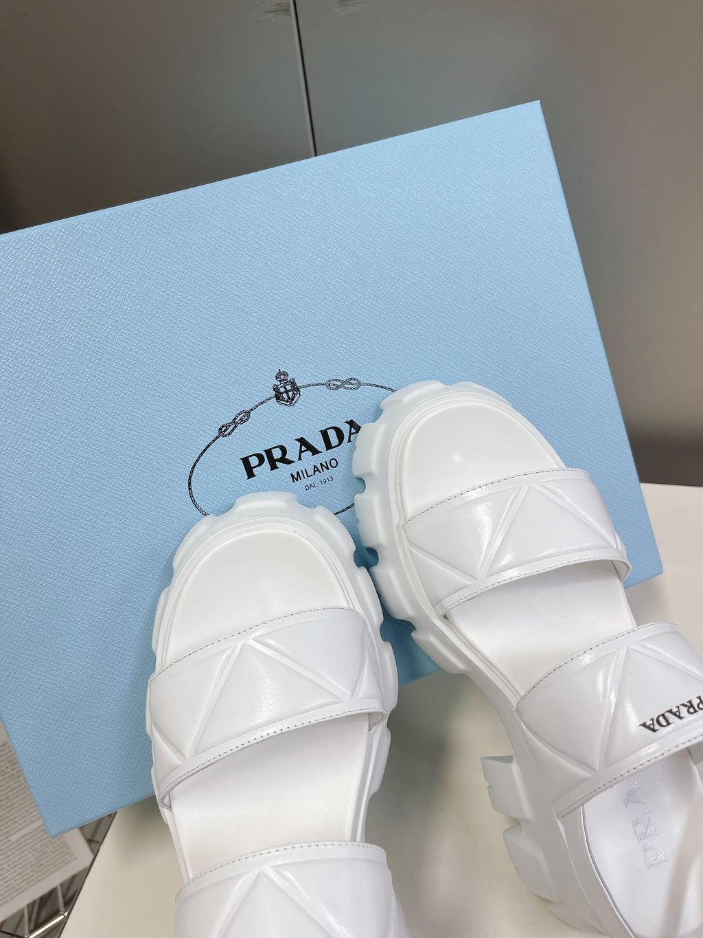 White PM Leather Sandals