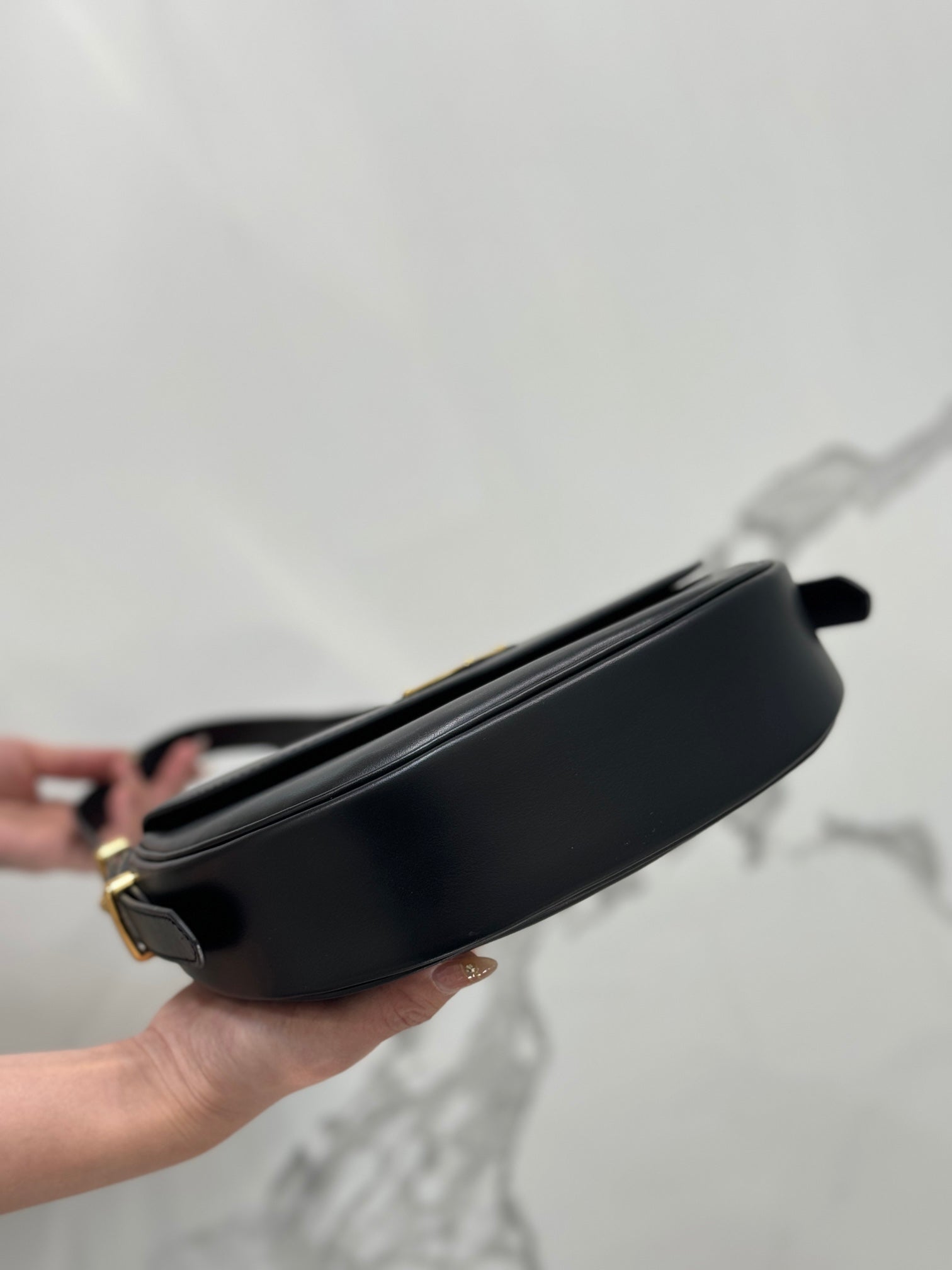 Black PA Leather Shoulder Bag With Flap