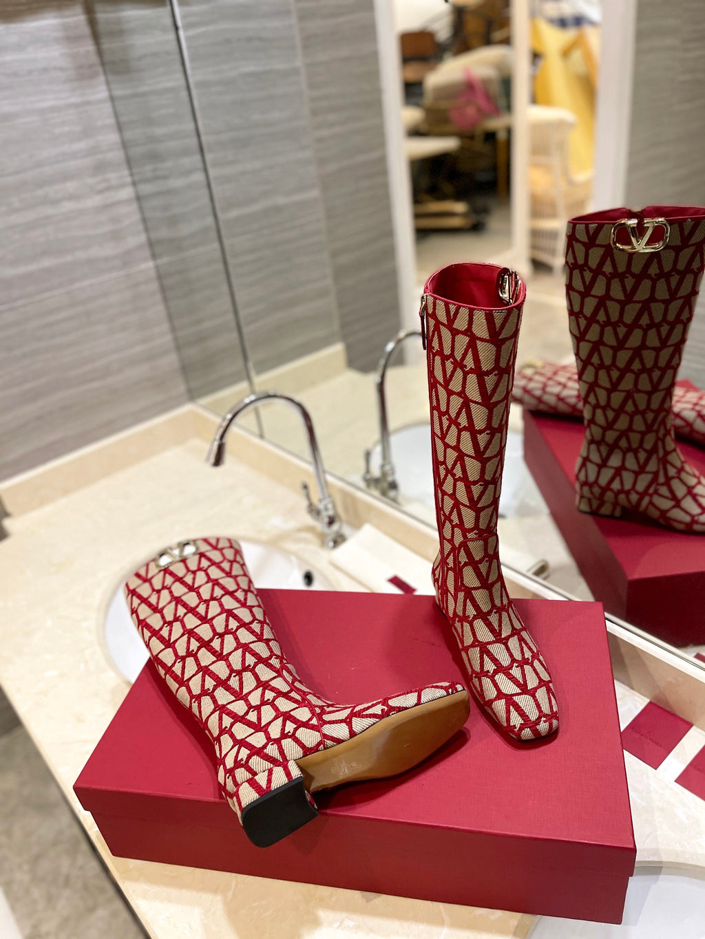 Beige & Red VT Boot In Toile Iconographe 30mm